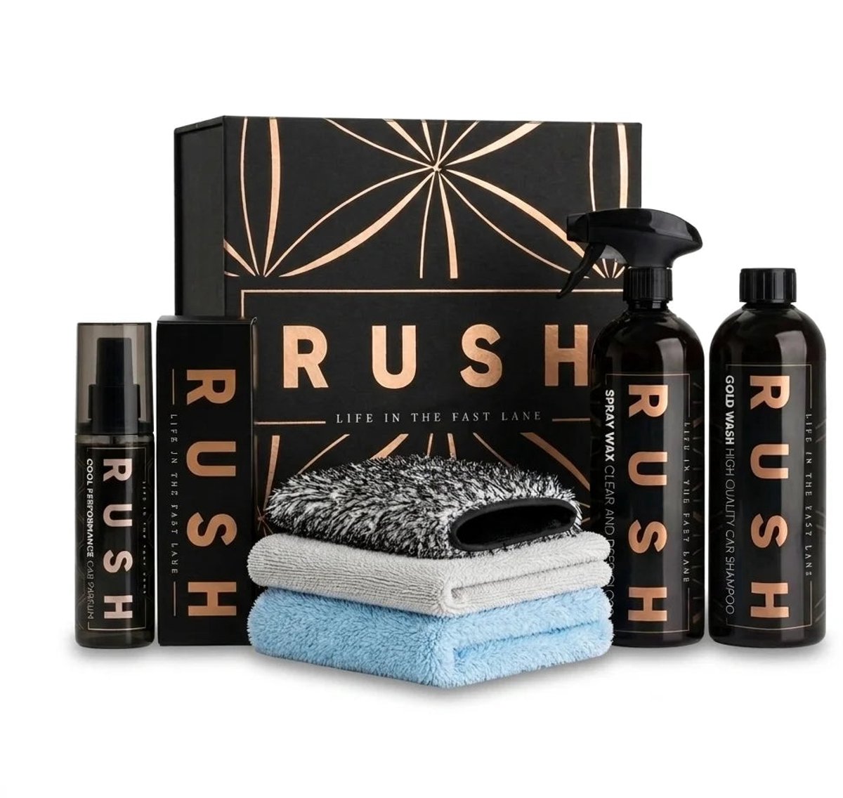 RUSH Exterior Giftbox | 6-Delig Schoonmaak Pakket | Voor Auto's & Motoren | Cadeautip