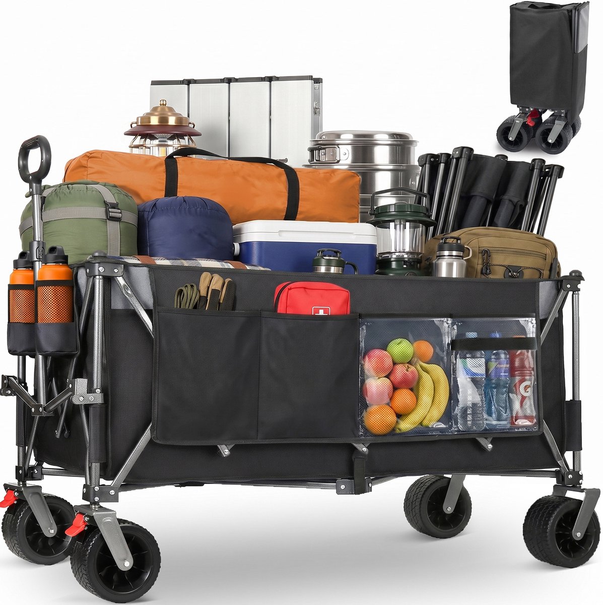 MIVRAY Tuinkar – Opvouwbaar 300 L 250 kg Draagvermogen – 120 x 57,5 x 44 cm – Staal En 600D Oxford – Zwart Grijs – All Terrain Gebruik
