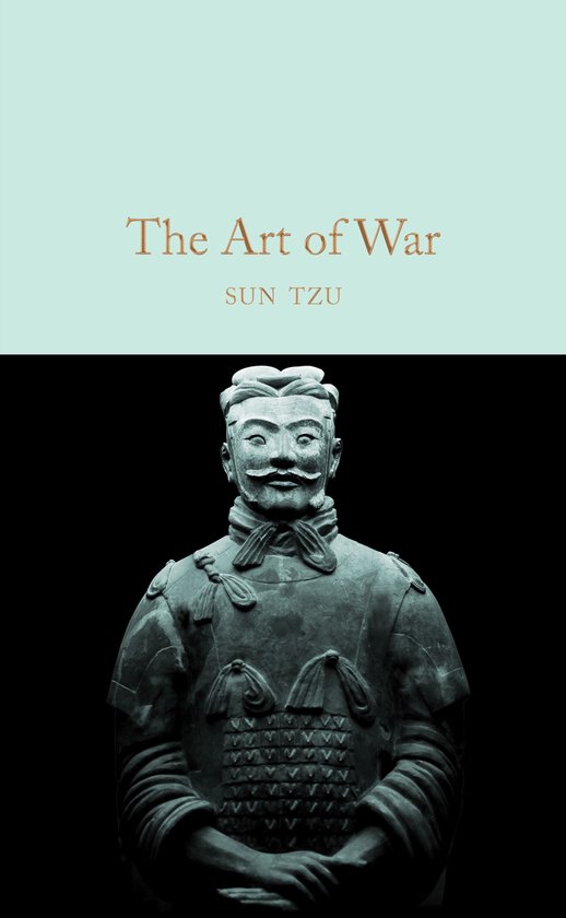 De kaft van 'The Art of War' door Sun Tzu, met een Terracottaleger beeld op een zwarte achtergrond.