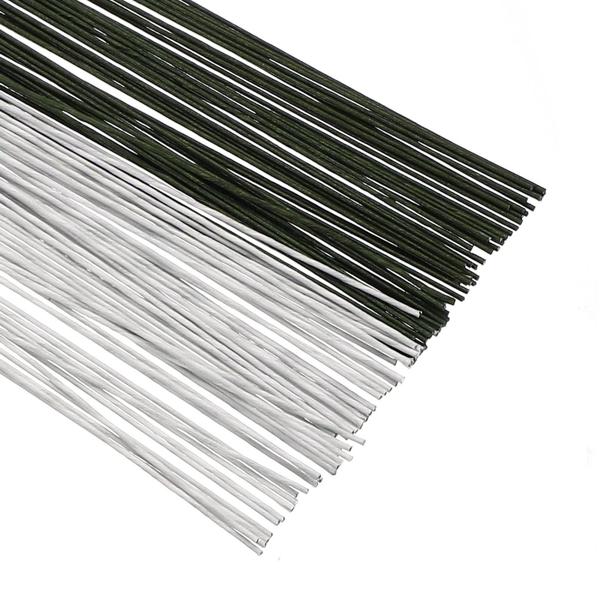 Bloemendraad met Papier - Ambachtsdraad Bloemist - Bloemstukken Maken - Flexibel en Vormvast - 100 stuks - Donkergroen/Wit