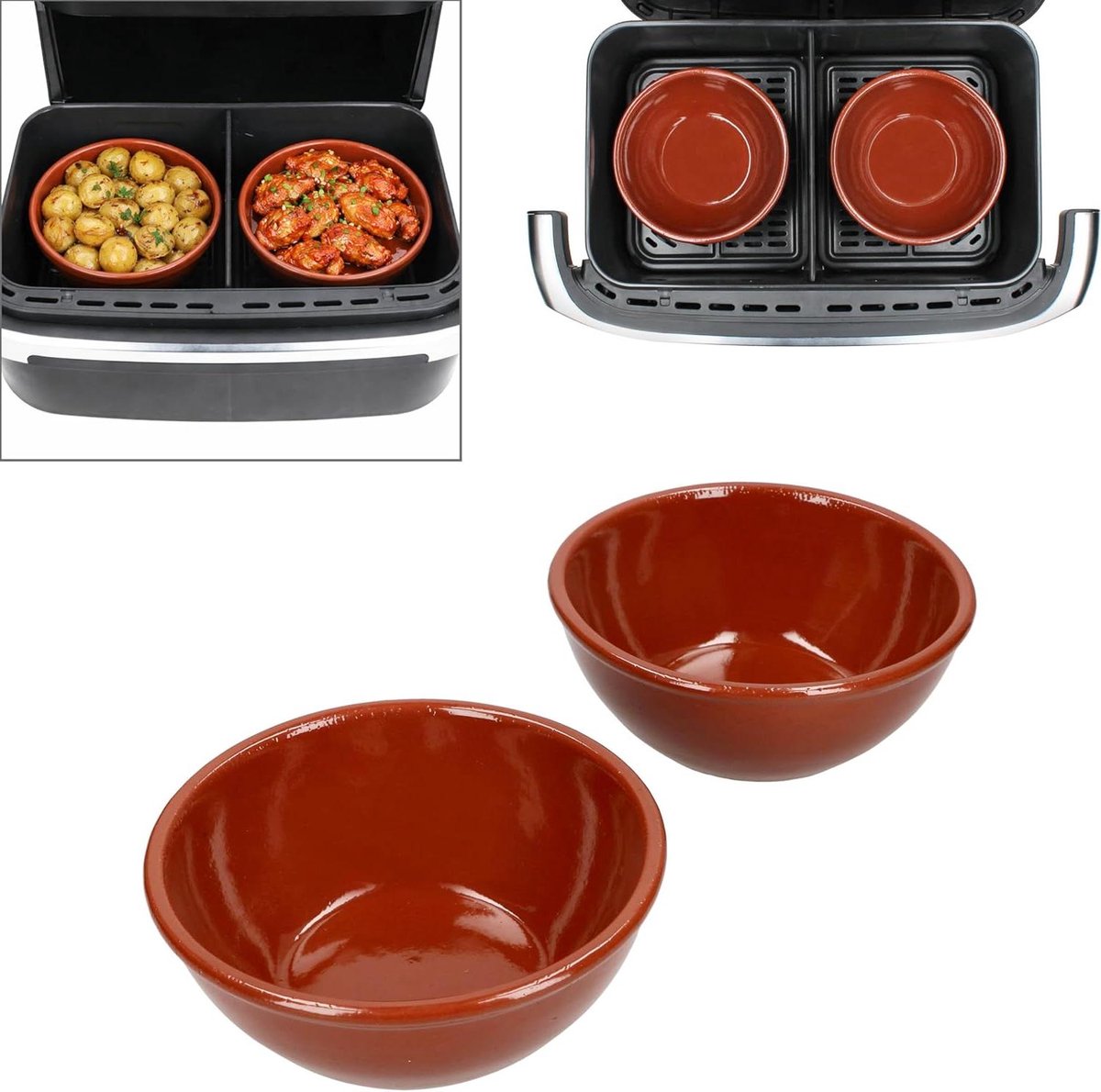 Airfryer kommen - Ovenschaaltjes set - Maaltijden bereiden - Natuurlijk kleimateriaal - 6 stuks 16 cm - Terracotta look