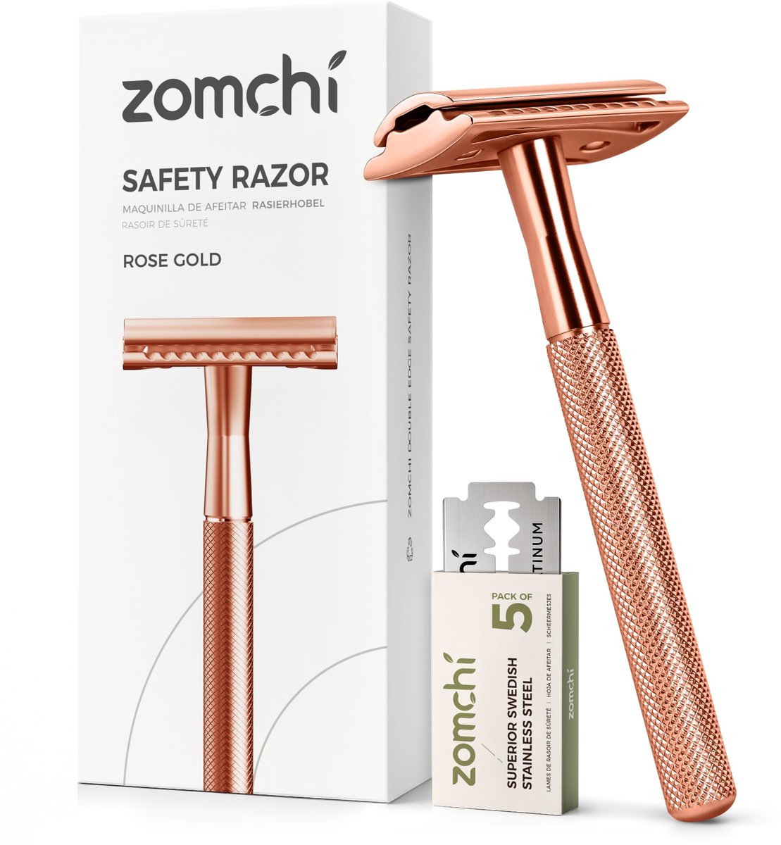 SnelShoppen - Roségold Dames Scheerapparaat met 5 Scheermesjes, Veiligheidsscheermes, Dubbelzijdig, Vrij van Kunststof, Inclusief Sch_Ne Box, Perfect
