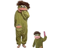 1 Leuke Onesie Pyjama Set – Maat M – Unisex – Pluche Loungewear – Met kam, grote mond en zakje – Onesie in de vorm van een dier – Groen