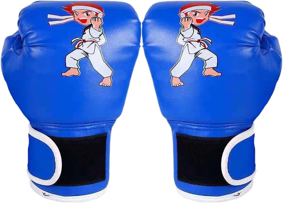 Kinder Bokshandschoenen - Trainingshandschoenen Boksen - Sporttraining Kinderen - Ademend en Duurzaam - 17x25 cm - Blauw