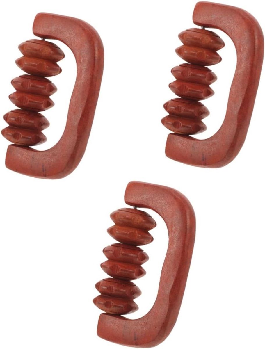 Houten Roller Massager - Spier Stimulator - Lichaamsmassage - 3 Delige Set - 15 x 15 x 15 cm - Houtkleur