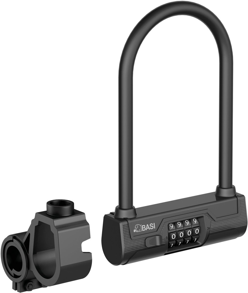 SnelShoppen - Beugelslot 14 mm met 4-cijferige Cijfercode, U-Fietsslot voor Fiets, E-bike, Motorfiets, Diefstalbeveiliging met Framehouder