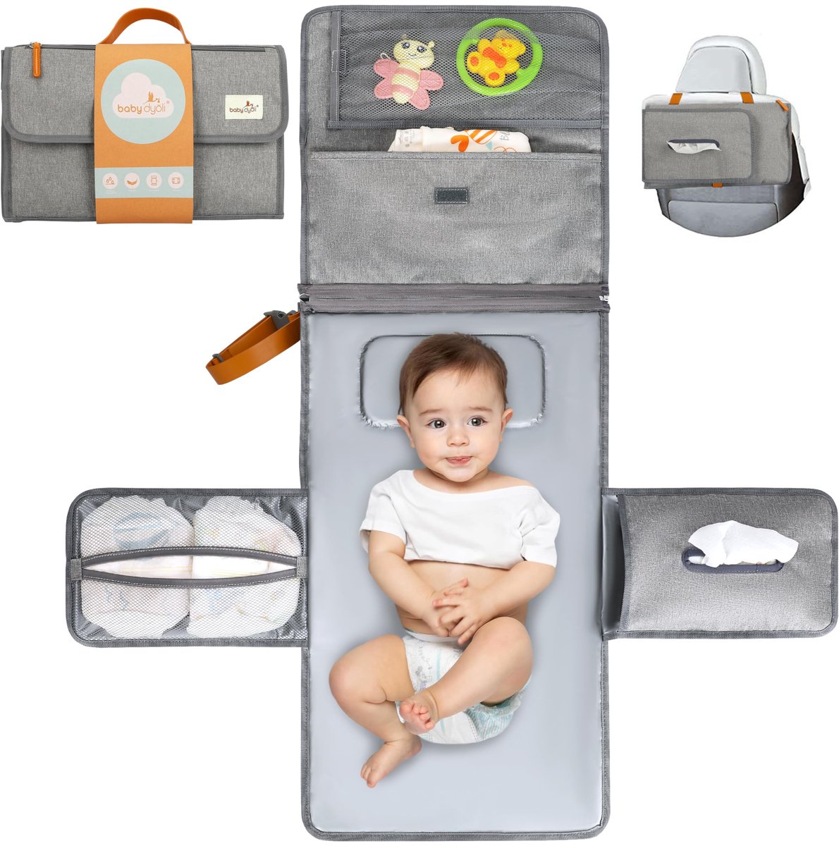 SnelShoppen - Draagbare Aankleedmat voor Baby XL, Waterdicht, Afneembare Tas, Handdoekdispenser, Hoofdkussen, Functioneel Ontwerp met 6 Zakken, Ideaal