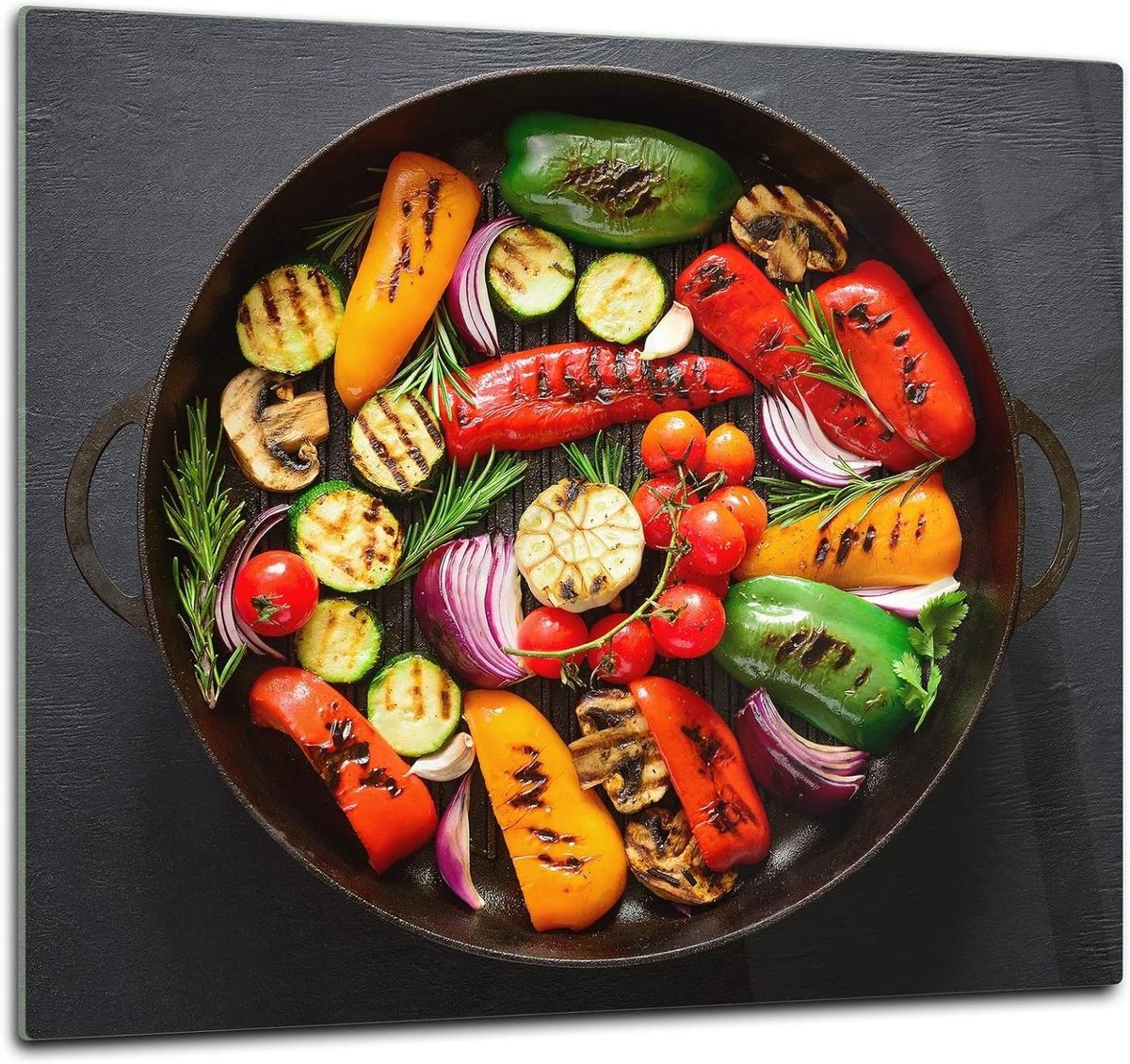 Glazen Kookplaatafdekking - Keukenbord Werkblad - Aanrecht Beschermen - Breukvast Gehard Glas - 60 x 52 cm - Gegrilde Groenten