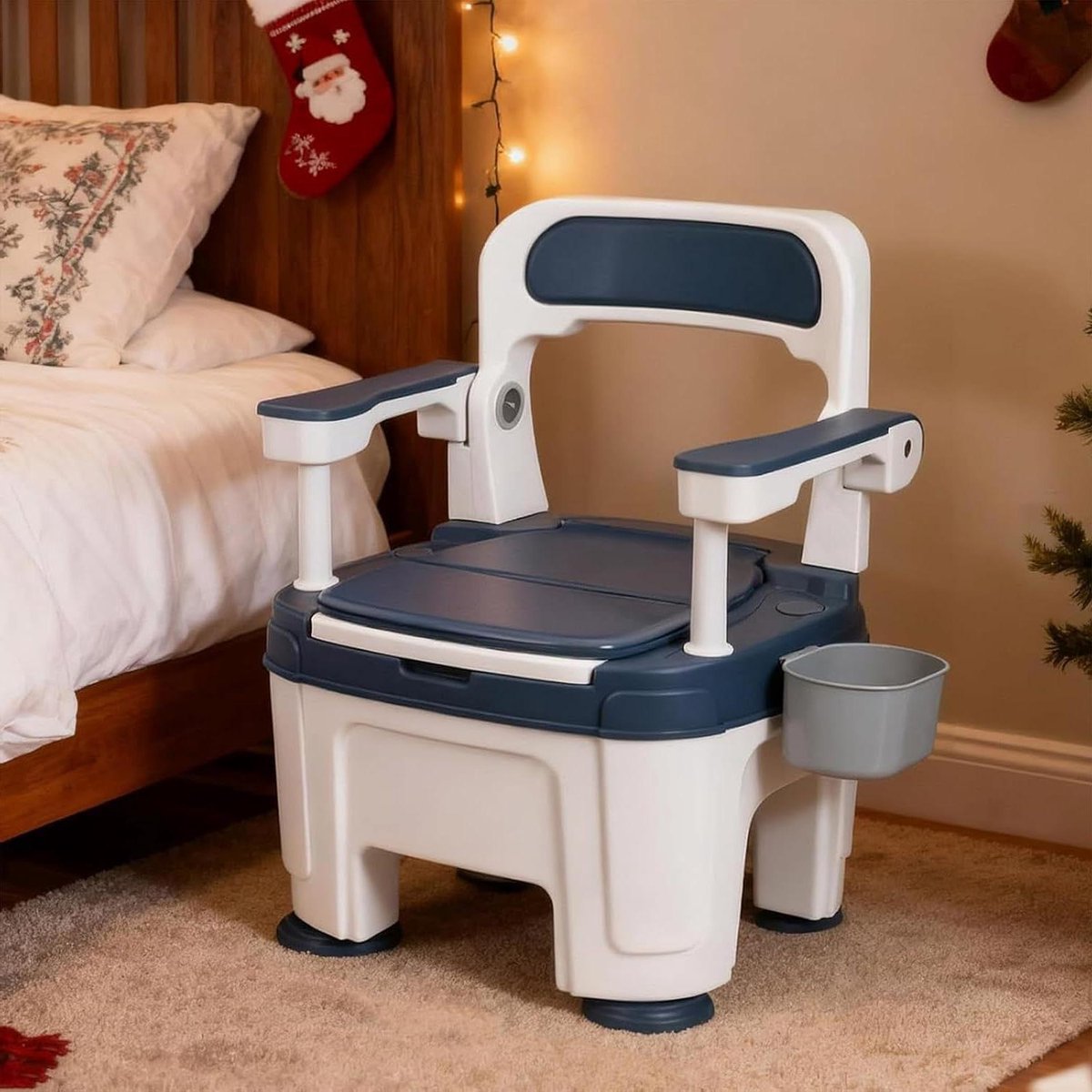 Draagbare Toiletstoel - Bedcommode Nachtkastje - Veilig Toiletgebruik - Verstelbare Handgrepen - Tot 400 kg - Wit
