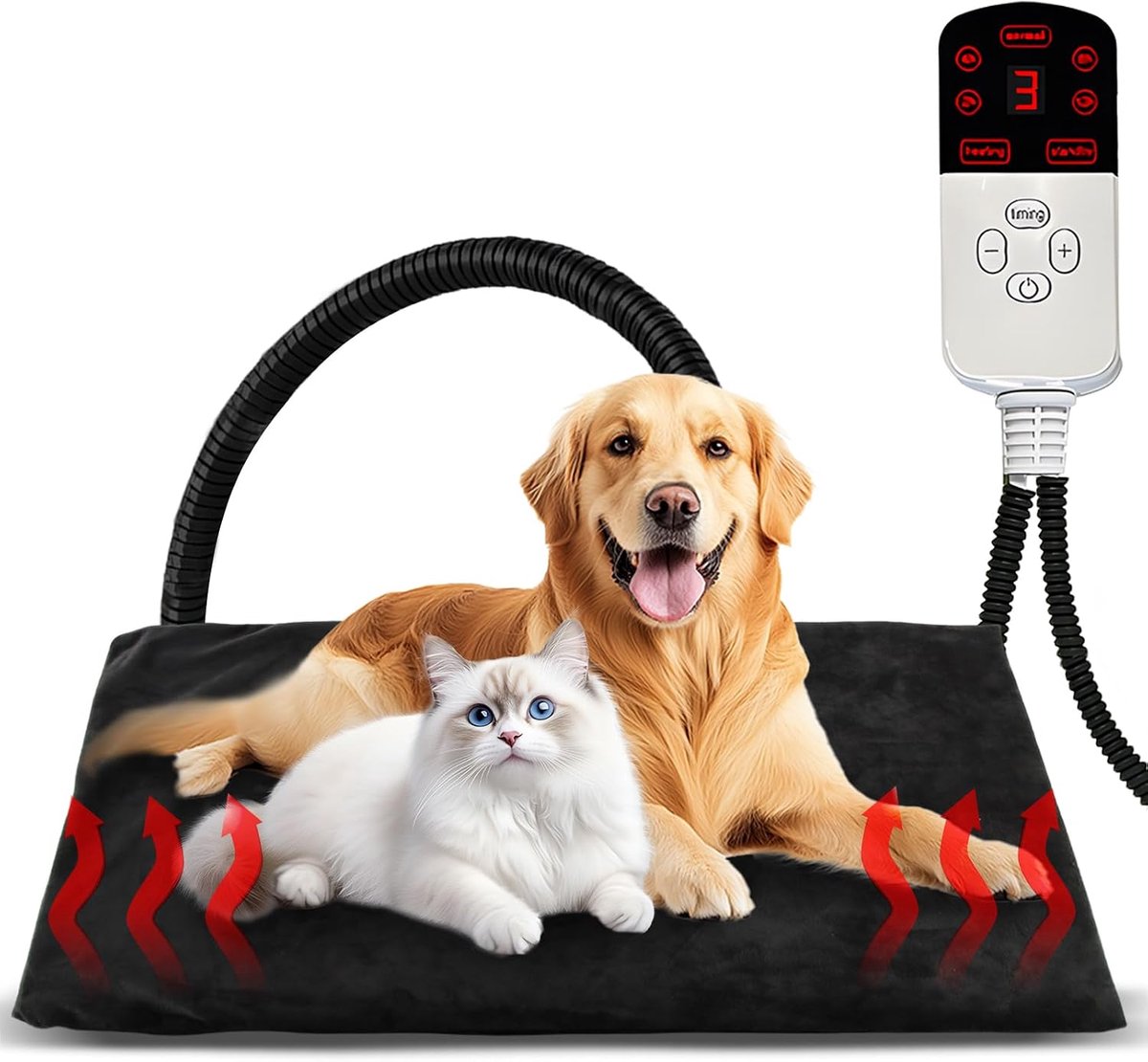 SnelShoppen - Verwarmingsmat voor Honden en Katten 70x45 cm - Elektrische Verwarmingsdeken met Timer en Temperatuurregeling, Wasbare Hoes, Bijtbescher