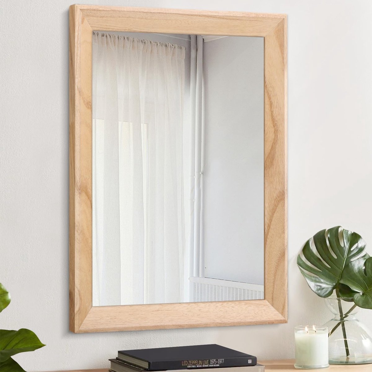 SnelShoppen - Rustic Houten Spiegel - Rechthoekige Wandspiegel met Frame - Decoratieve Spiegel voor Slaapkamer, Woonkamer, Badkamer - Bruin 40 x 30 cm