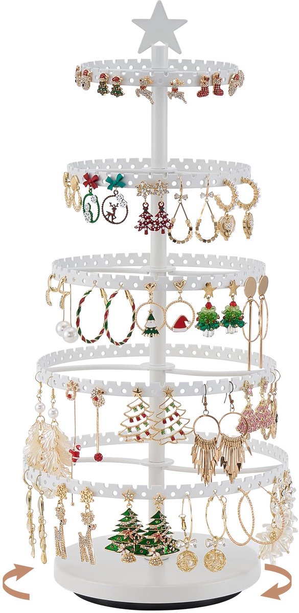SnelShoppen - Draaibare Oorbelstandaard voor 100 Paar Oorbellen, Wit Sieradenstandaard, Organiser voor Sieraden, Perfect voor Thuis of Op Reis