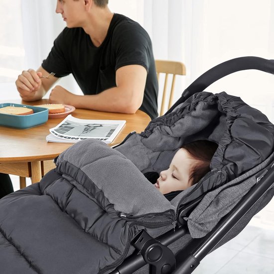 Thijox - Voetenzak voor Kinderwagens, Waterdichte Baby Voetenzak met Verstelbare Kap, Polar Fleece Voering, Machine Wasbaar, Zwart, 90x48 cm, Ideaal v van Thijox — afbeelding 5