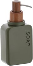 Tendance zeeppompje London - 300ml - groen - kunststof/acacia - H18 cm - zeepdispenser