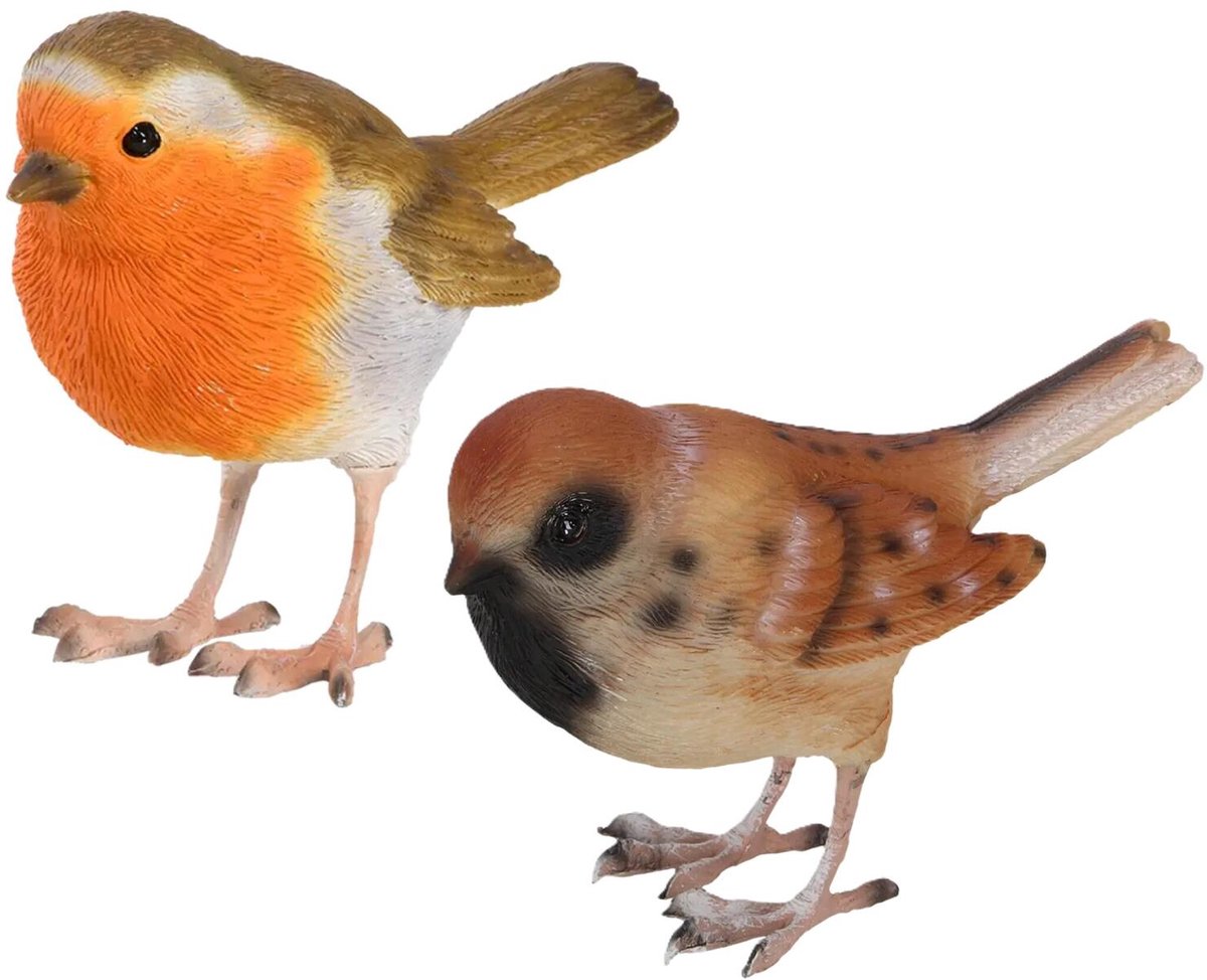 Esschert Design tuinvogel beeldjes set - 2x - ca 10 cm - vogels - polyresin