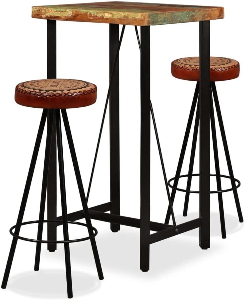 Tuinbar set - Bartafel met krukken - Terras Ontspanning - Uniek oud hout - 3-delig - Bruin Zwart