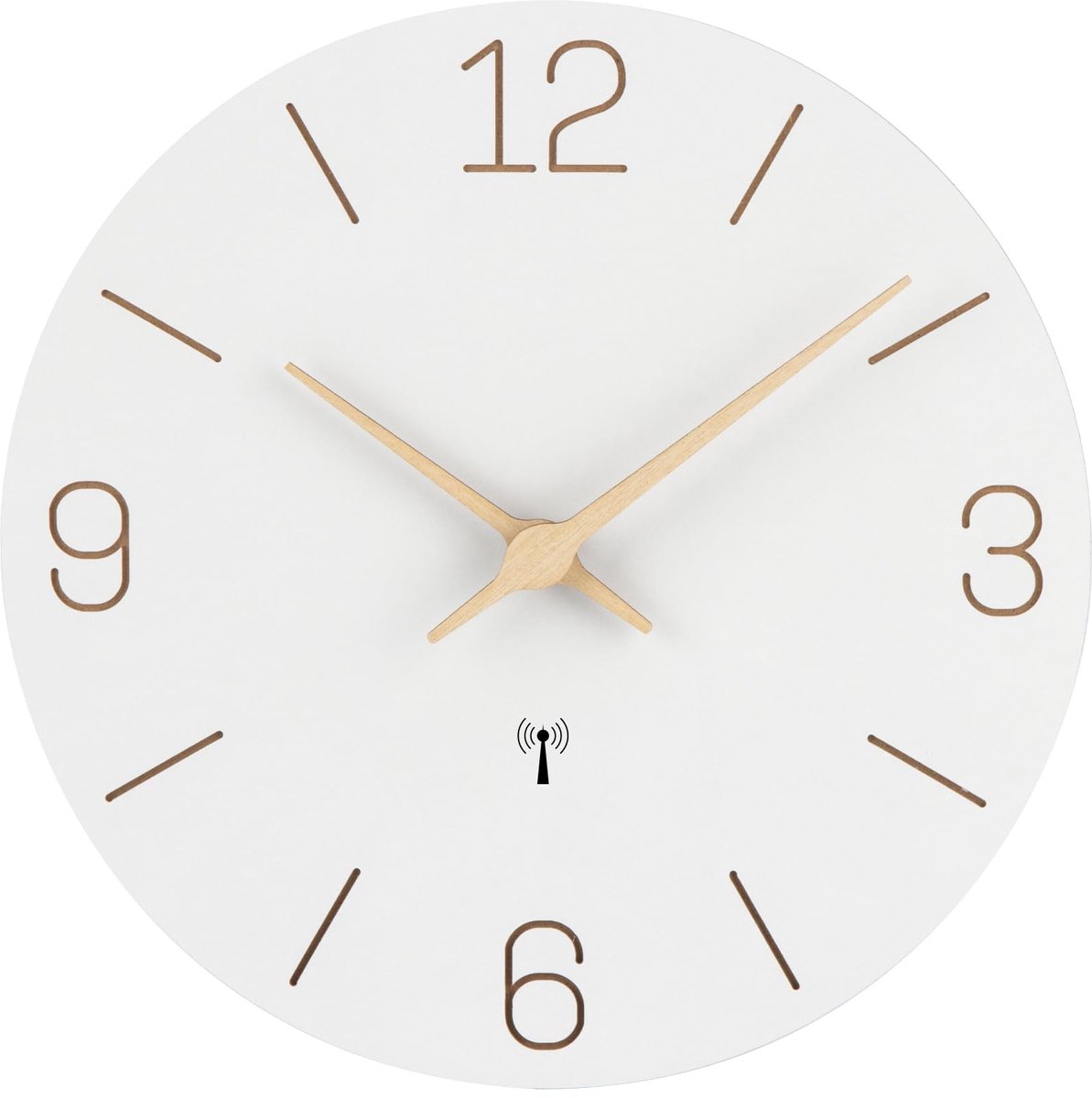 SnelShoppen - Warminn Radiogestuurde Wandklok 30 cm MDF Hout Stil Kwarts Klok, Groot en Gemakkelijk Af te Lezen voor Keuken, Slaapkamer, Kantoor en Sc