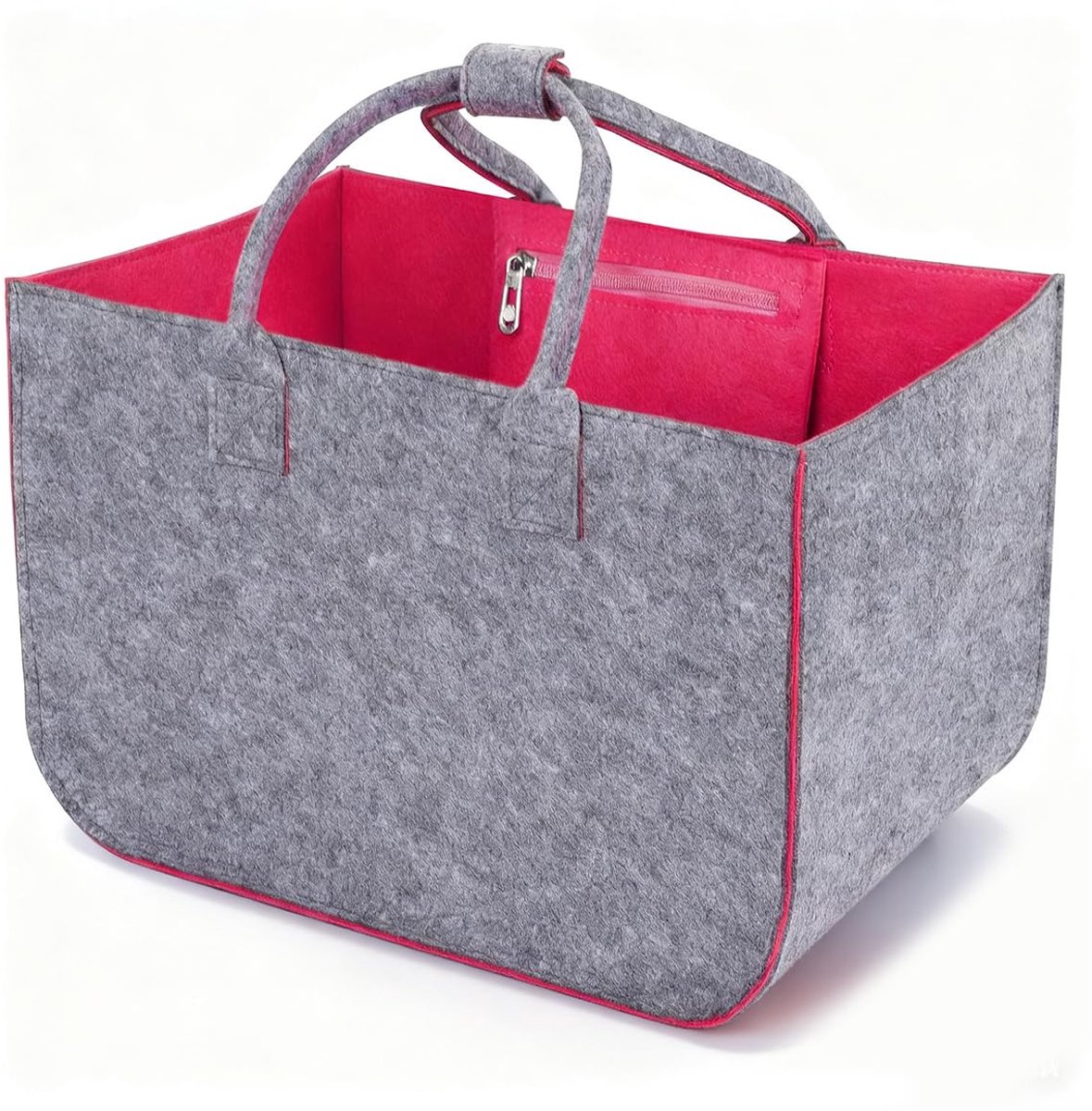 SnelShoppen - Cozary Vilten Boodschappentas 30L, Grote Shopper met Ritssluiting, Opvouwbare Draagtas in Grijs en Roze, Perfect voor Boodschappen, Bran