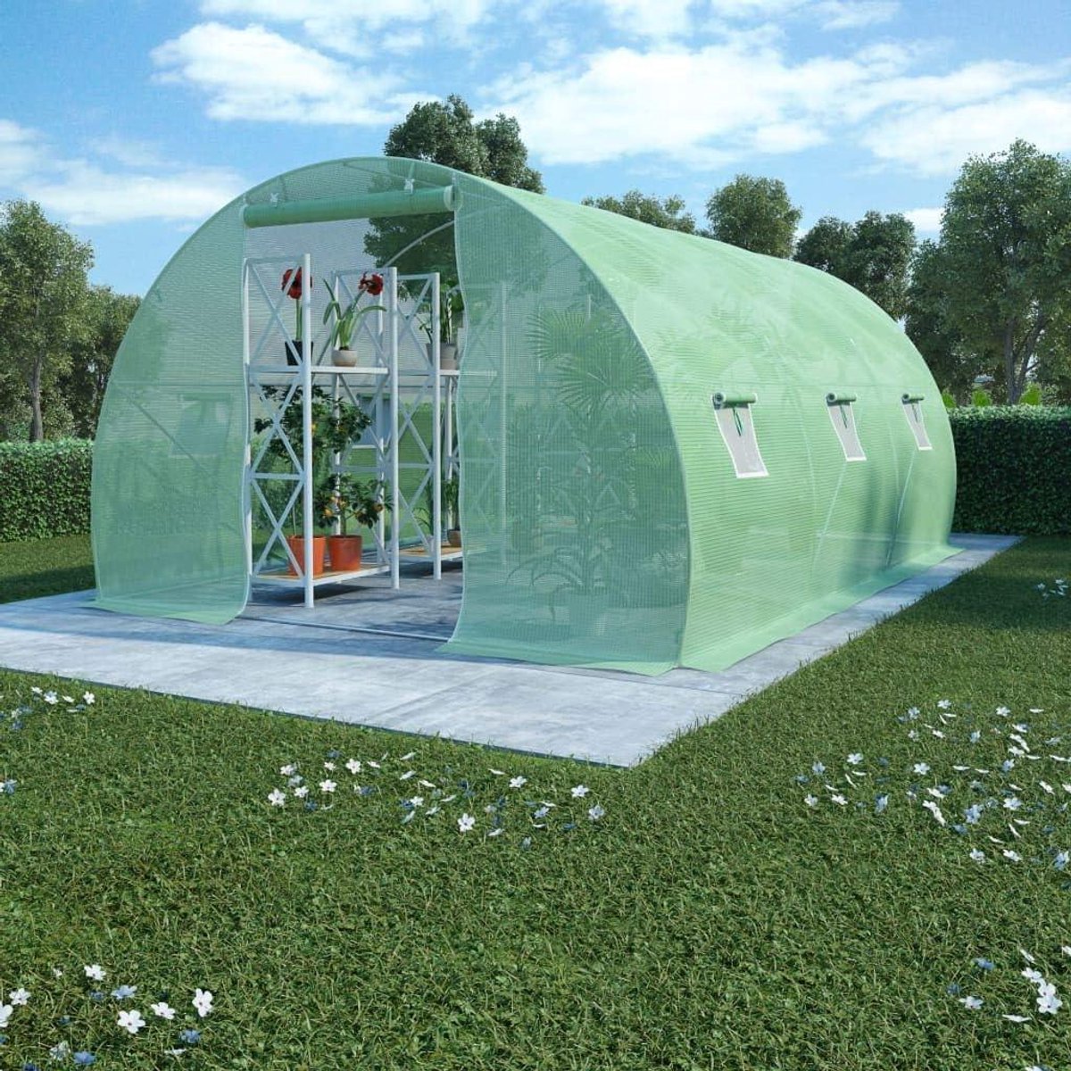 Tuinkas Folie Tunnel - Plantenhuis Groen Kas - Planten Beschermen - Zwaarder PE Materiaal - 450x300x200 cm - Groen