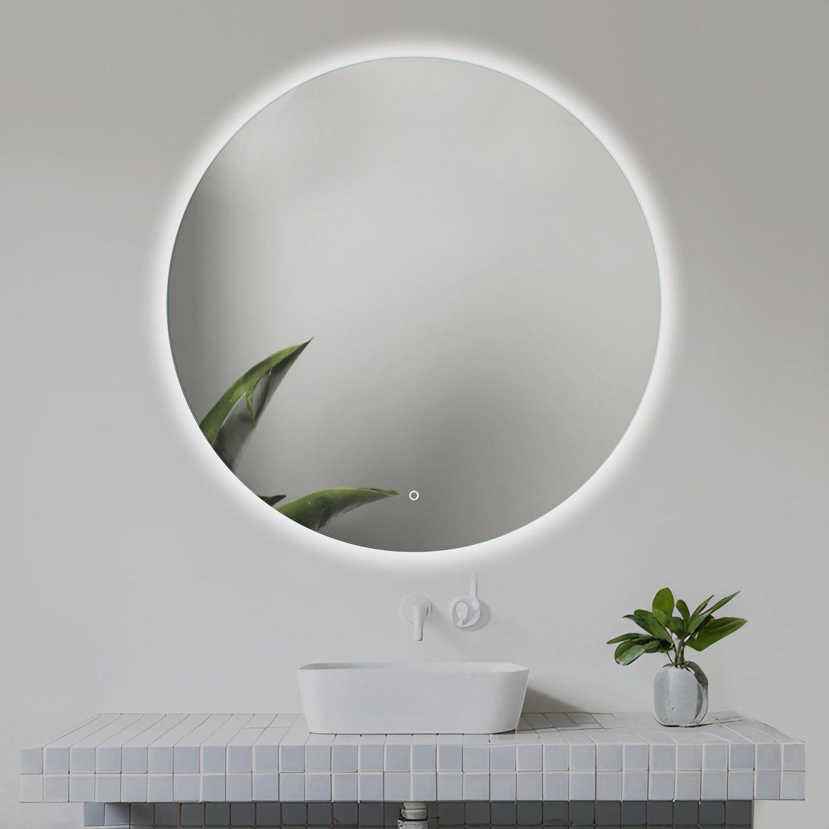 SnelShoppen - 80 cm Ronde Badkamerspiegel met LED Verlichting, Circulaire Touch Spiegel met Natuurlijk Witte Achtergrondverlichting voor Badkamer, Sla