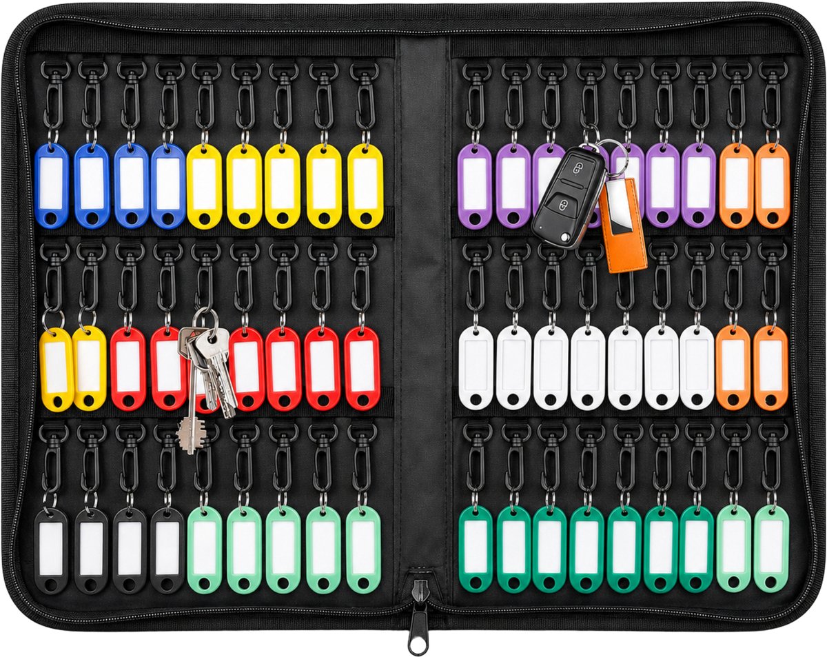 Purepeak Sleuteletui Geschikt voor 12 Sleutels - Sleutelhouder met Rits - Key Organizer - Zwart - Waterdicht - Fireproof
