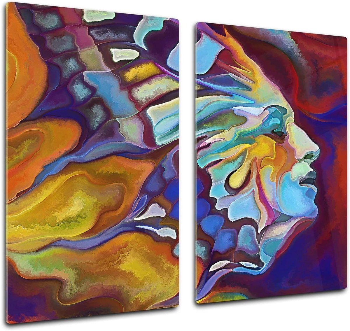 Glazen Kookplaatafdekking - Keukenbord Werkblad - Koken Beschermen - Breukvast Gehard Glas - 60 x 52 cm - Abstract Human Portrait