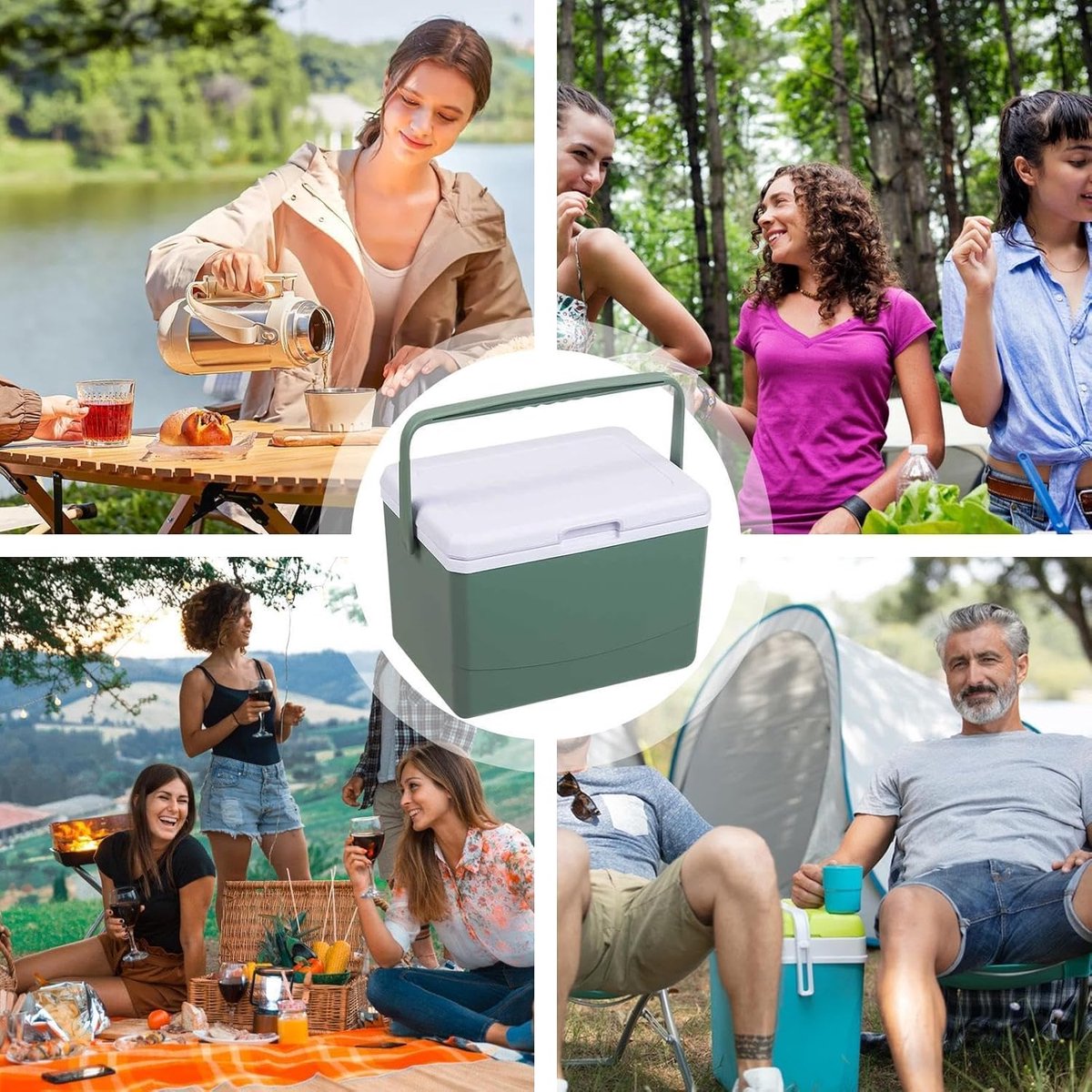 Kleine ijskoeler - Campingkoeler draagbaar - Buitenactiviteiten koel houden - Holle deksel isolatie - 5 liter - Groen