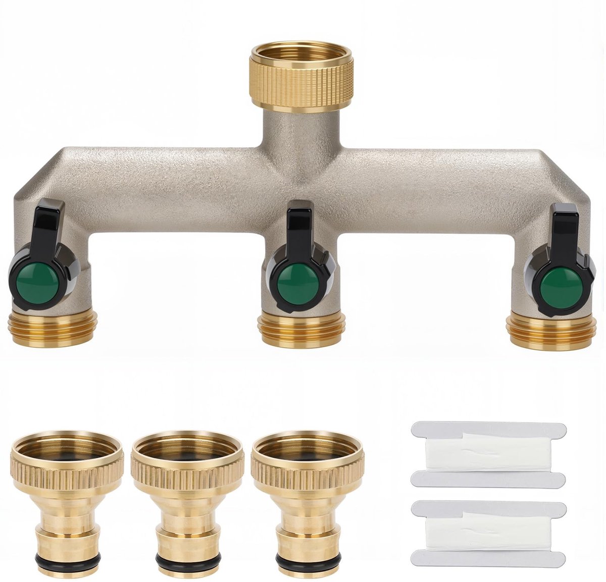 Dailygoods- Waterverdeler 3-weg - Messing - Waterstroom regelbaar - Aansluitingen voor meerdere apparaten - Voor tuin en gazon - Duurzaam materiaal - Tuinverdeler