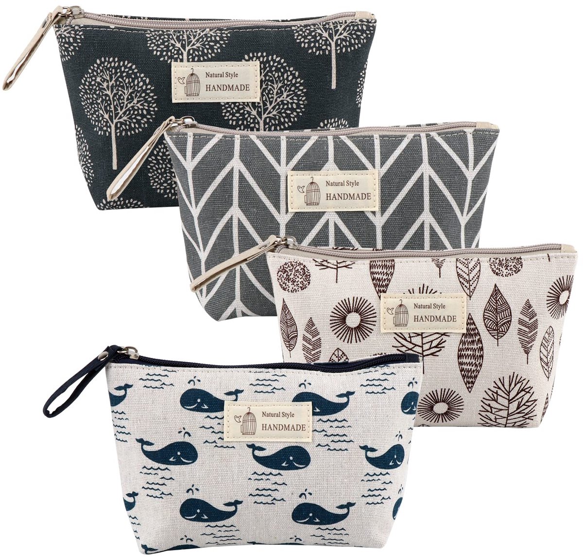 Dailygoods - Canvas Makeup Bag Set van 4 - Herbruikbare Cosmetica Tas met Waterdichte Binnenkant