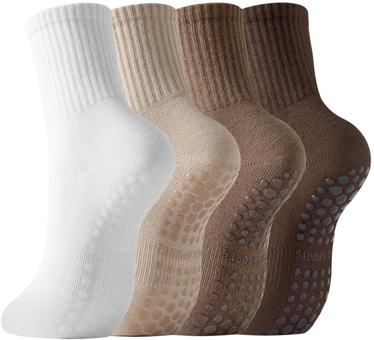 Dailygoods- Pilatessokken Antislip - 4 Paar - Yoga/Sport - Ademend - Zweetafvoerend - Maat EU 36-40 - Voorkomt Uitglijden - Antislipsokken