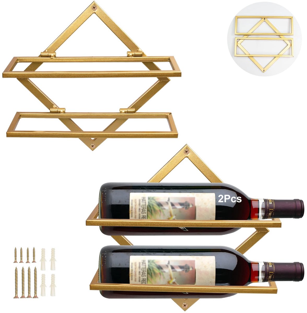 Dailygoods - Vouwbaar Muur Wijnrek voor 2 Flessen - Modern Design voor Thuis