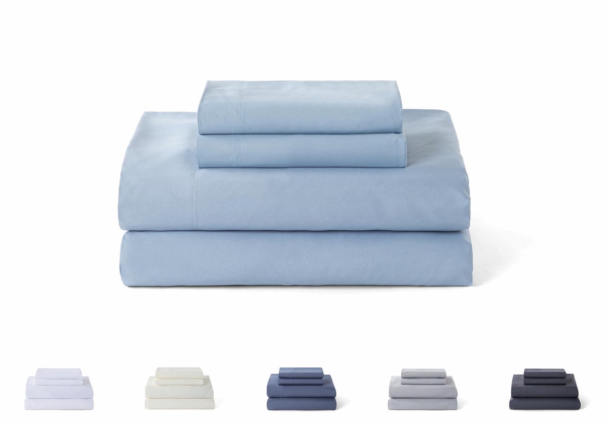 SnelShoppen - Beddengoedset 4-delig Lichtblauw - Hoeslaken, Sprei, 2 Kussenslopen 50x80 cm - Microvezel voor Tweepersoonsbed 90x190/200 cm - Perfect v