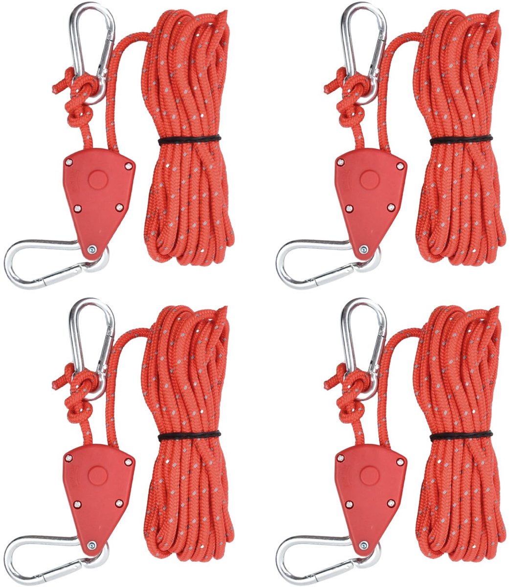 Dailygoods- Tenttouw 5 m - Reflecterend - Nylon/Polyester - 4 mm - Ratelhaak - Spanner van Aluminium - Veelzijdige Toepassingen - Paracord