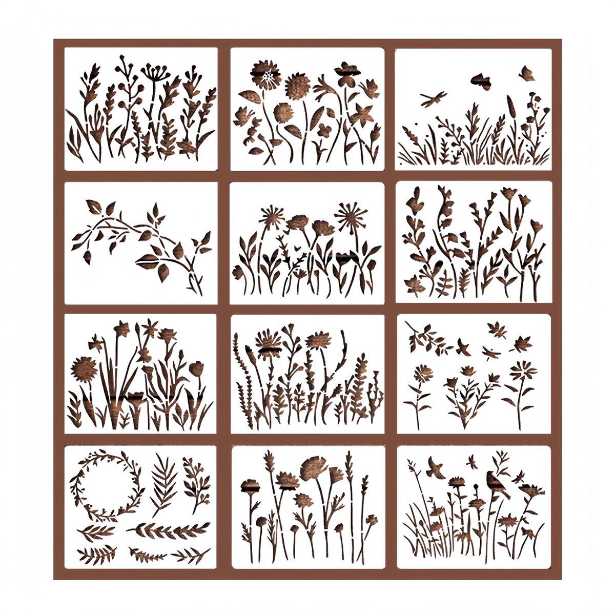 Dailygoods- Bloemensjablonen 12 Stuks - Herbruikbare Sjablonen - Voor Muurschilderingen - Textieldecoratie - DIY Projecten - Hoogwaardig Plastic - Schilderstencils
