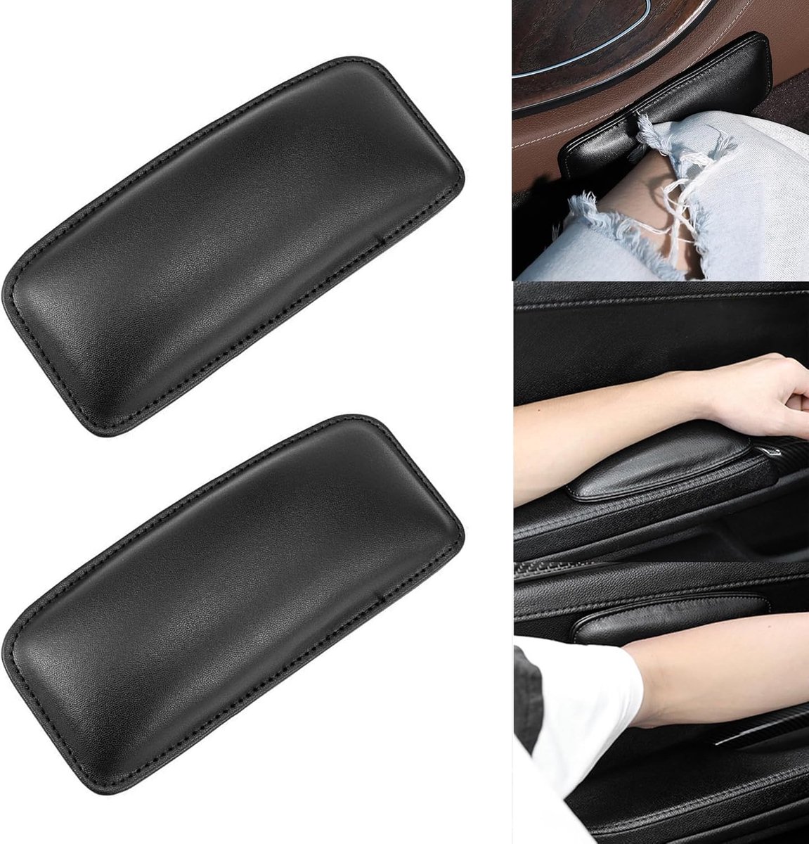 Auto Beenkussen Kniebeschermer – Leren Auto Beenkussen – 2 Stuks Zwart Auto Kniekussen Soft Pad – Zelfklevend Autodeur Armsteunkussen – Universeel Auto Armsteun Kussen voor Auto Console
