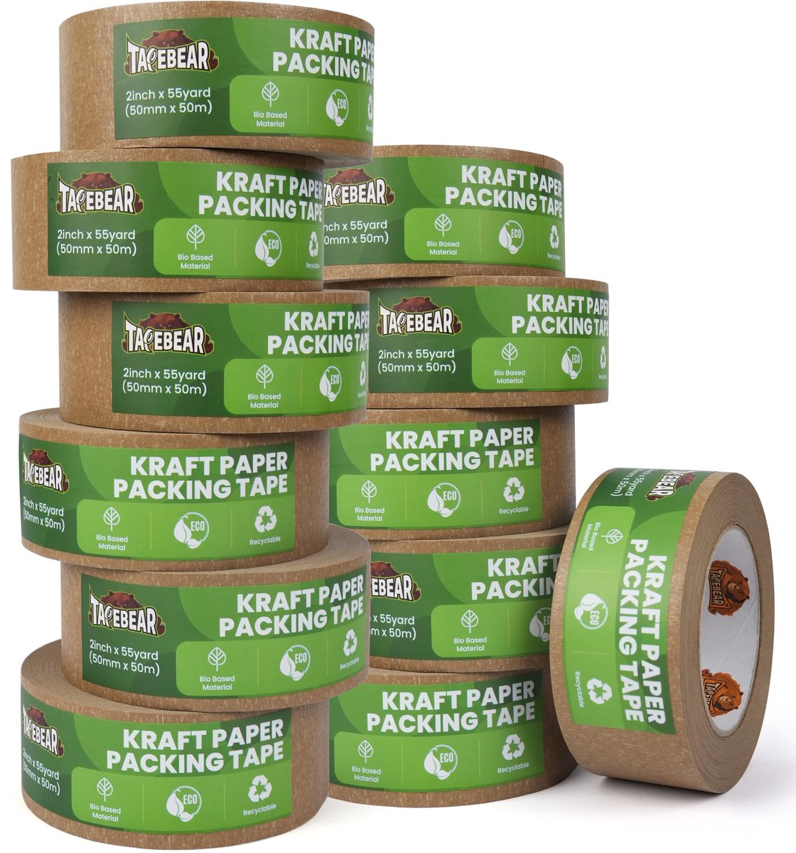 SnelShoppen - Milieuvriendelijk Kraftpapier Plakband 50 m x 50 mm - 12 Rollen Bruin Verpakkingstape - Biogebaseerd Materiaal - Afbreekbaar - Perfect v