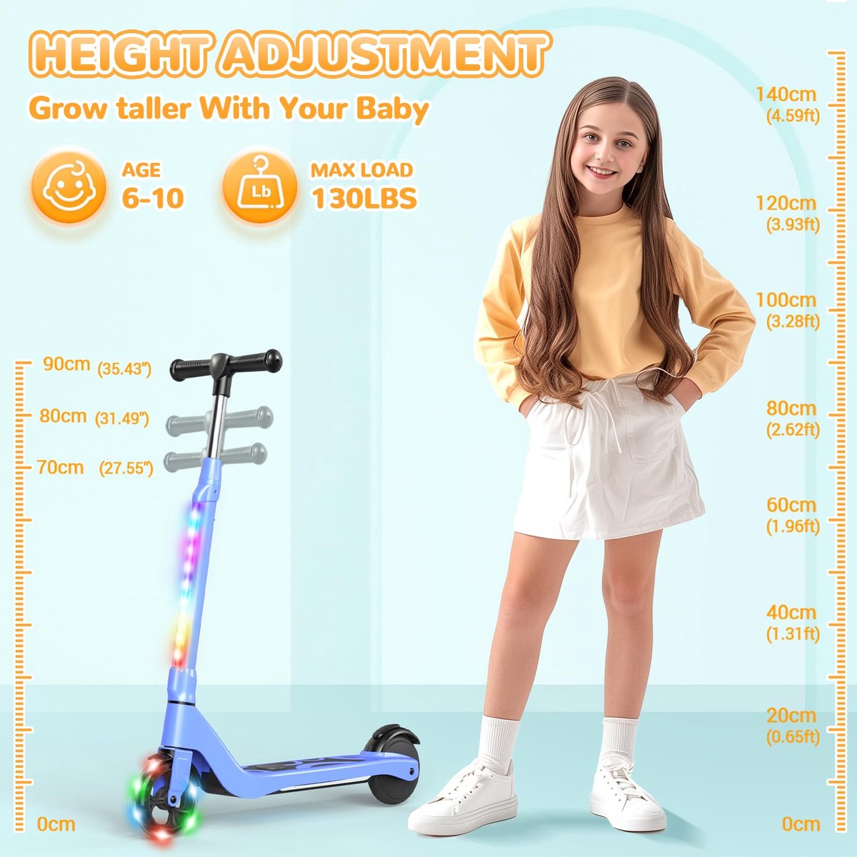 SnelShoppen - Elektrische Step voor Kinderen 6-10 Jaar - verstelbare Hoogte, LED Lampjes, 10 km/u, Max. 70 kg, 13,3 cm (5,3 inch) - Perfect voor Buite
