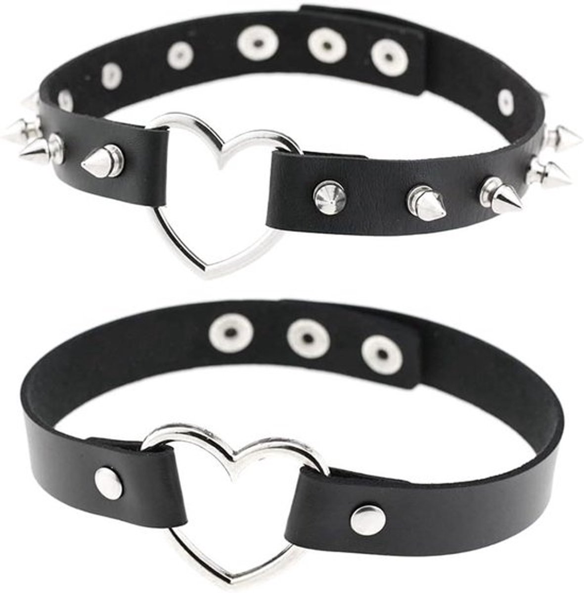 Gothic PU lederen choker ketting met klinknagels - punk rock stijl - verstelbare maat - zwart