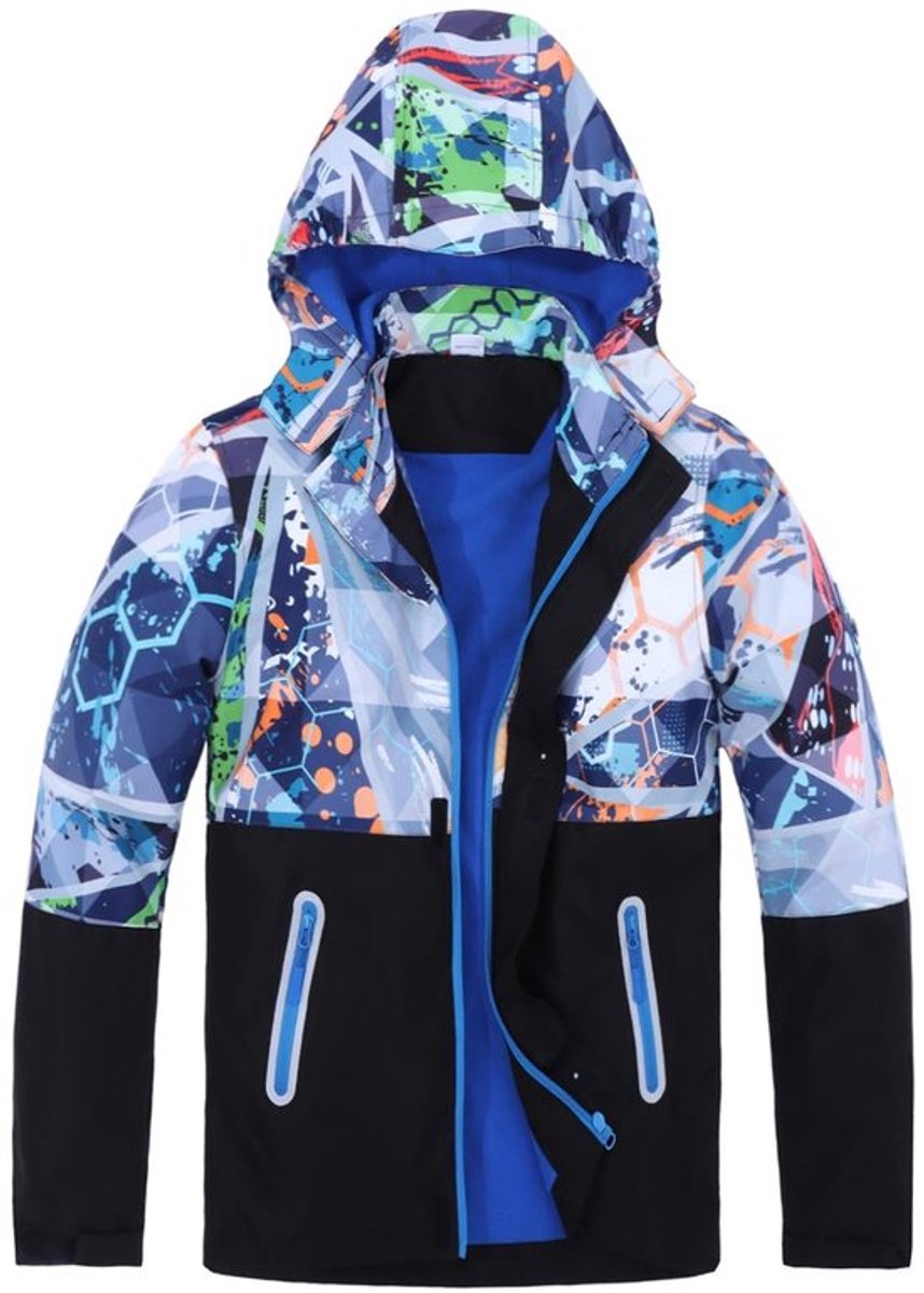 BWBIKE Colorblock Waterdichte jas met capuchon voor kinderen, winddicht, licht, winddicht, gevoerd met fleece