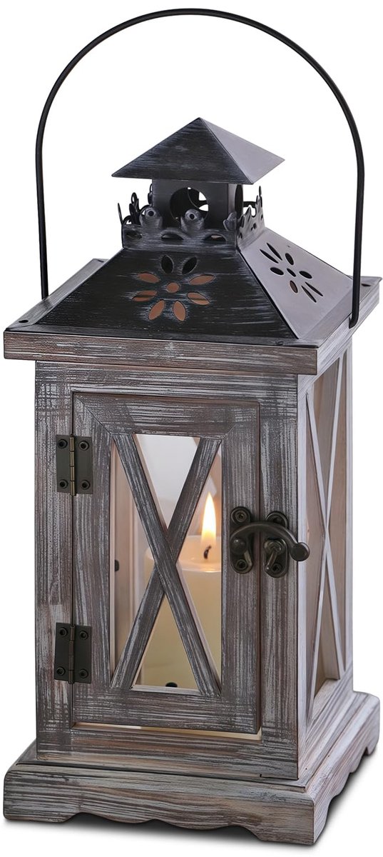 SnelShoppen - Lantaarn van Hout - Vintage Houten Lantaarns voor Kaarsen - Windlicht voor Tuin en Binnen - Kandelaar voor Bruiloften en Evenementen - D