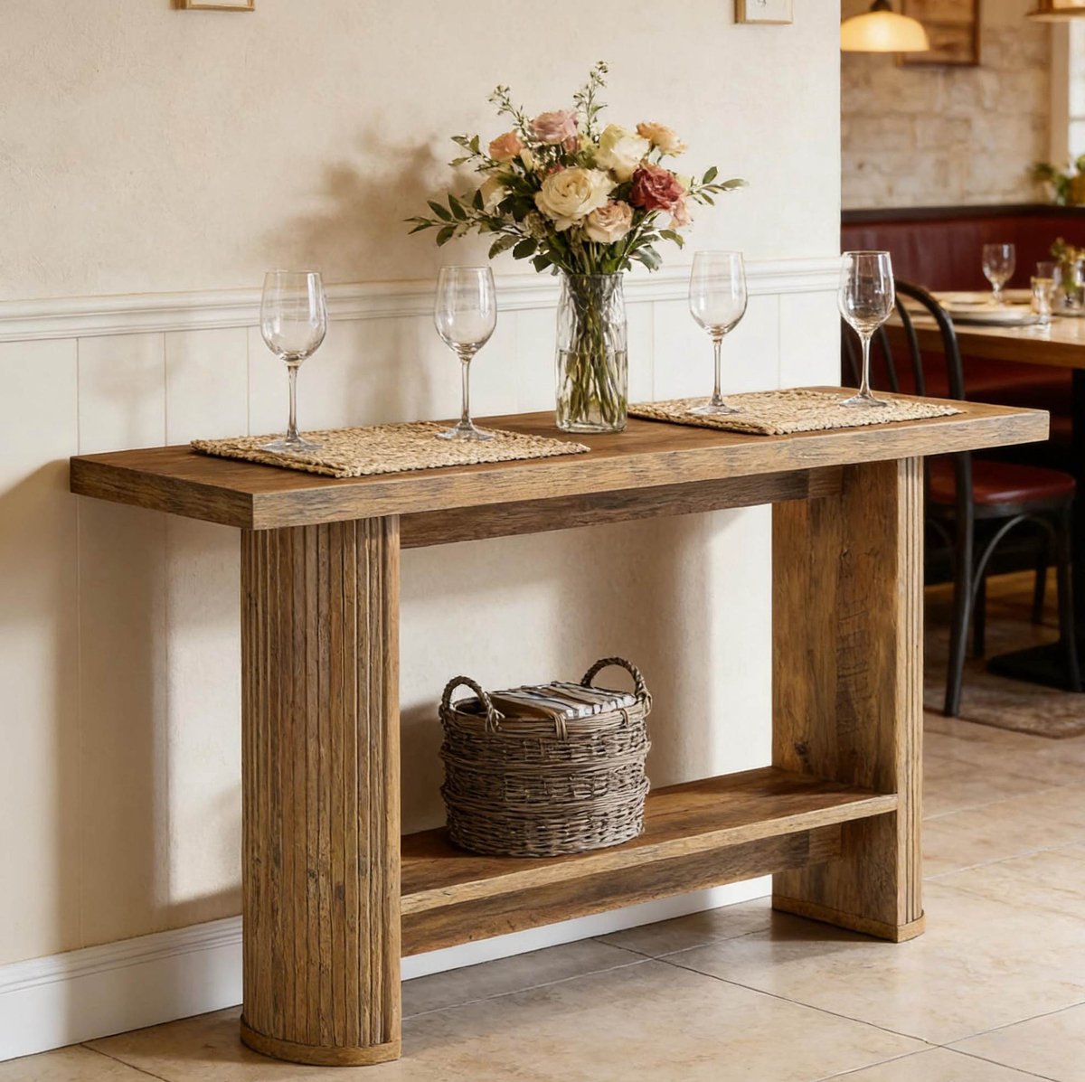 REDOM- Tafel - Konsolentisch - Smal design - Moderne stijl - Woonkamer en hal - Hout - Bruin - 140 x 30 x 80 cm met onderplank