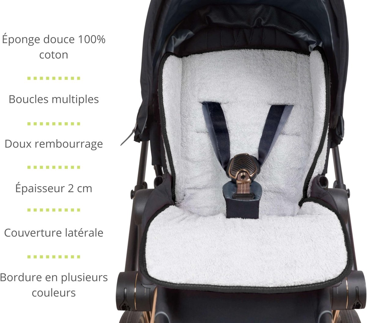 SnelShoppen - Zachte universele kinderwagenstoelhoes voor pasgeborenen, badstof bekleding, 100% katoen, comfortabele vulling, zwart, perfect voor onde