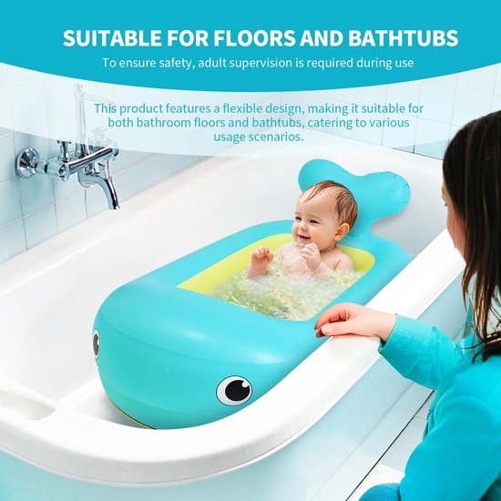 Opblaasbaar babybad in walvis - Draagbare reisbabybadkuip voor baby's - Lichtgewicht, lekvrij en opvouwbaar babybad - Ideaal voor reizen en thuis.90×50×25cm — afbeelding 4