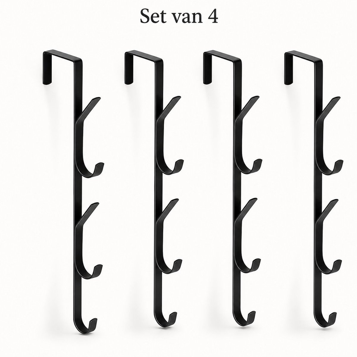 Arvion 4 stuks deurhaken, 5 haken over deurhanger, verticaal over de deur kapstok, roestvrijstalen deurhanger voor kleding, handdoeken, hoeden en tassen - zwart