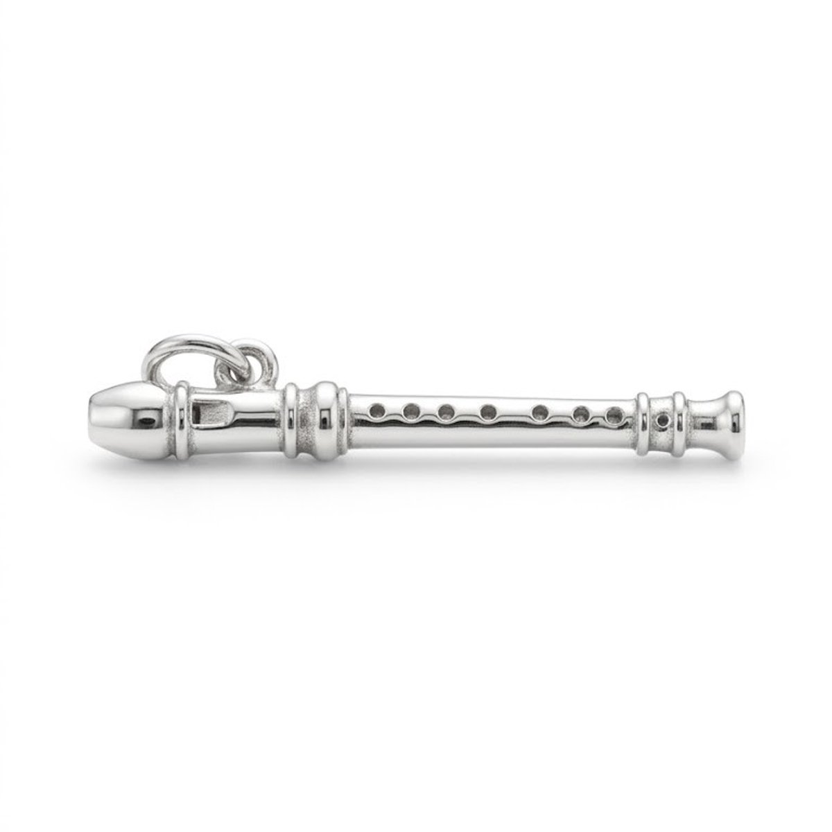 Zilveren Blokfluit Hanger - Muziekinstrument - Massief 925 Zilver - Bedel Blokfluit - Cadeau Muziekliefhebber - Exclusief Ketting