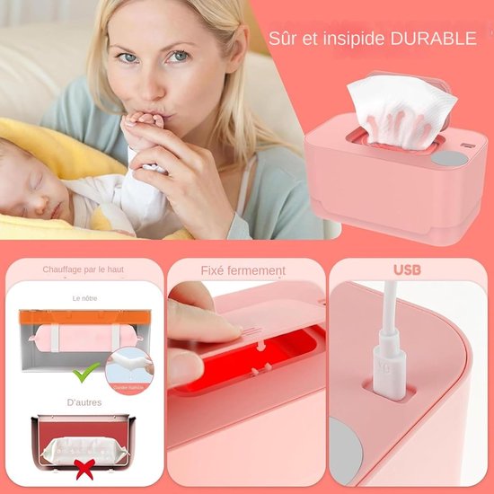 Baby Billendoekjes Verwarmer - Doekjes Warmer - Baby Verzorgen - Constante Warmte - 20 x 10 x 10 cm - roze — afbeelding 4