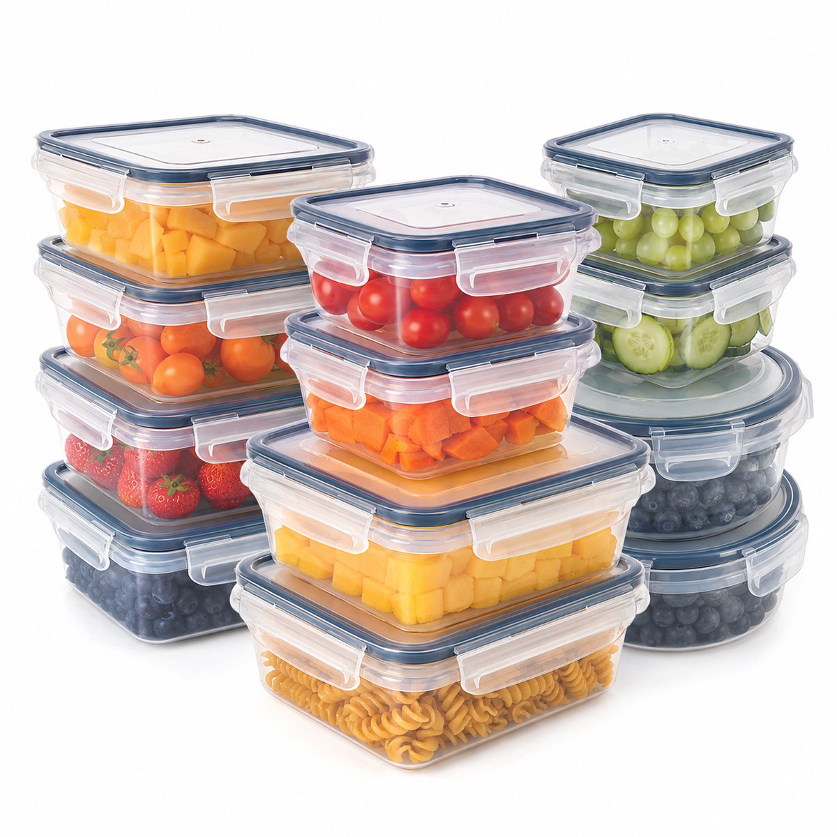 Gloovon® Vershoudbakjes Set - 12-delig - Luchtdicht & Lekvrij - BPA-vrij Kunststof - Magnetron- & Vriezerbestendig - Transparan