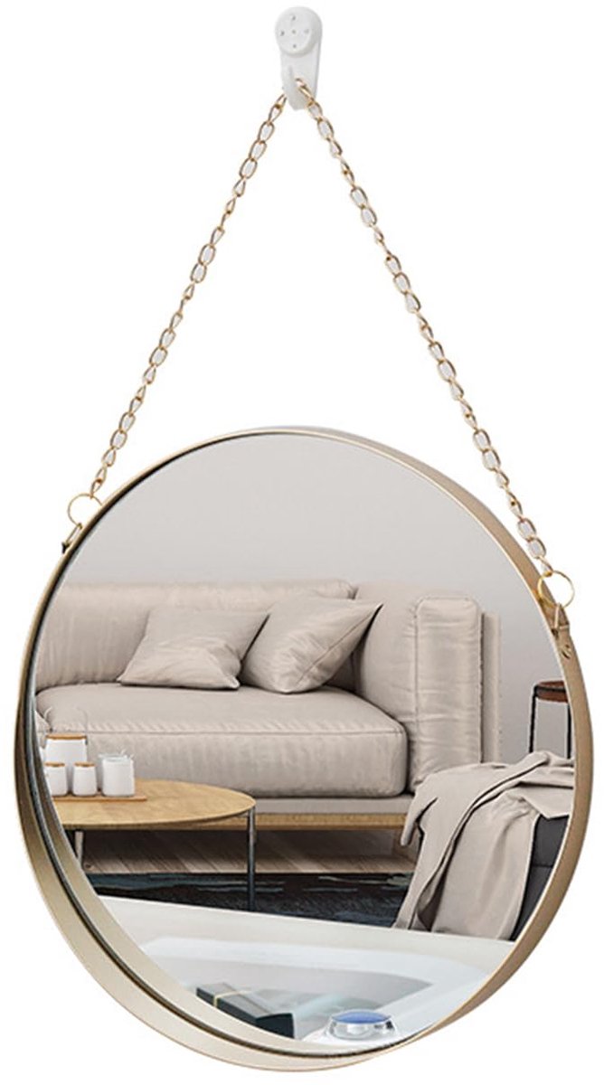 SnelShoppen - Hangende Spiegel Rond 25 x 25 cm - Badkamerspiegel met Messing Frame en Ketting - Eenvoudige Stijl voor Toilet, Keuken en Woonkamer