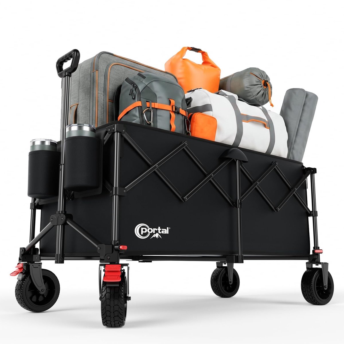 SnelShoppen - Portal Ultra-Fold Festivalwagen 300L - Opvouwbare Strandwagen Campingwagen met Wielen - Zware Trolley voor Tuin, Picknick en Camping