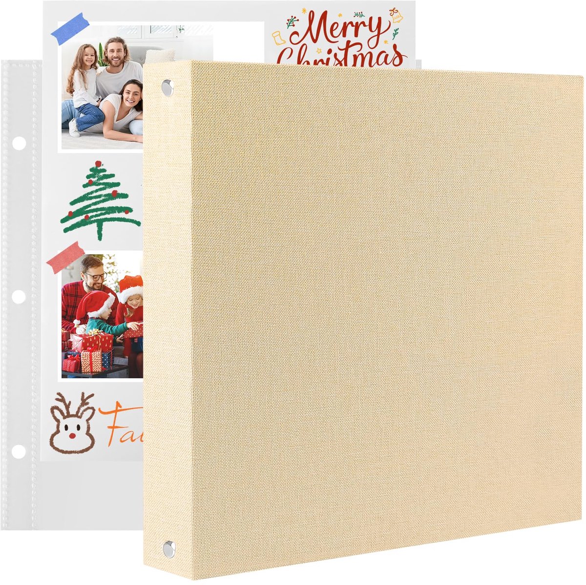 20 Compartimenten Fotoalbum met Linnen Cover - DIY Scrapbook 30 x 30 cm voor Reizen, Trouwen, Verjaardagen en Kerstmis (Beige)